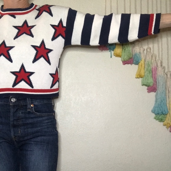 🇺🇸VTG 80s color block crop sweater - Picture 2 of 8